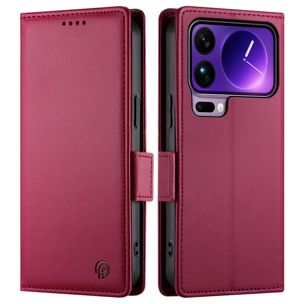 For Xiaomi 17 Pro Max Stand Case PU Leather Wallet Phone Cover - Wine Red