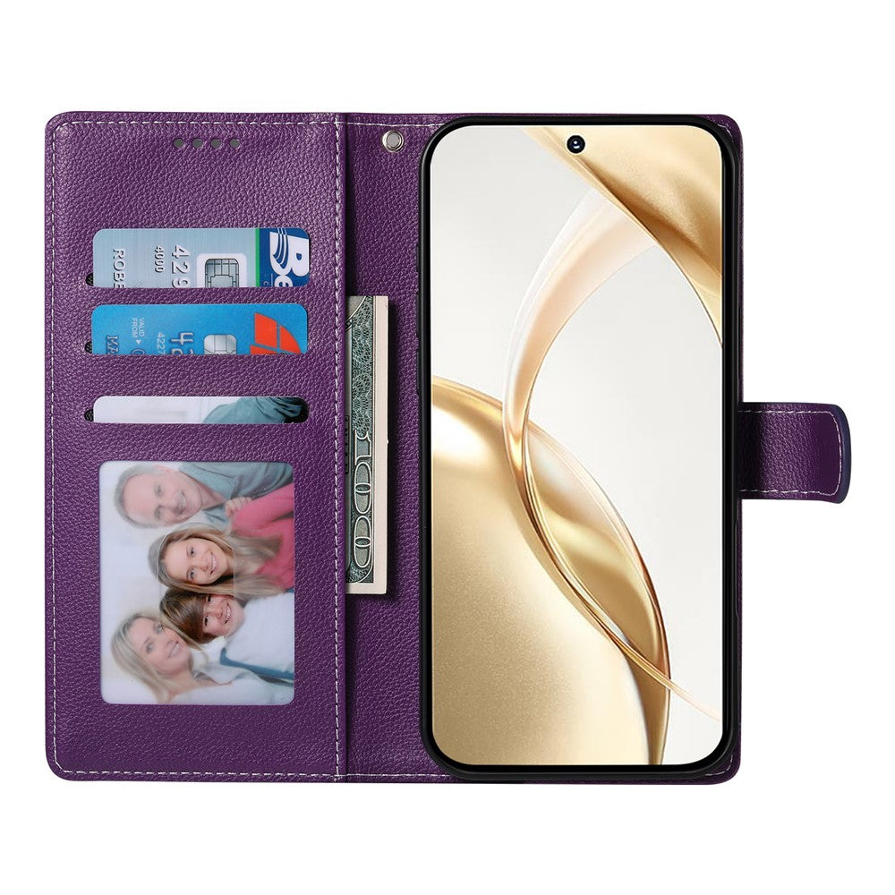 For Xiaomi 17 Pro Max Case Magnetic Snap Litchi Texture Leather Wallet Phone Cover with Wrist Strap - Purple