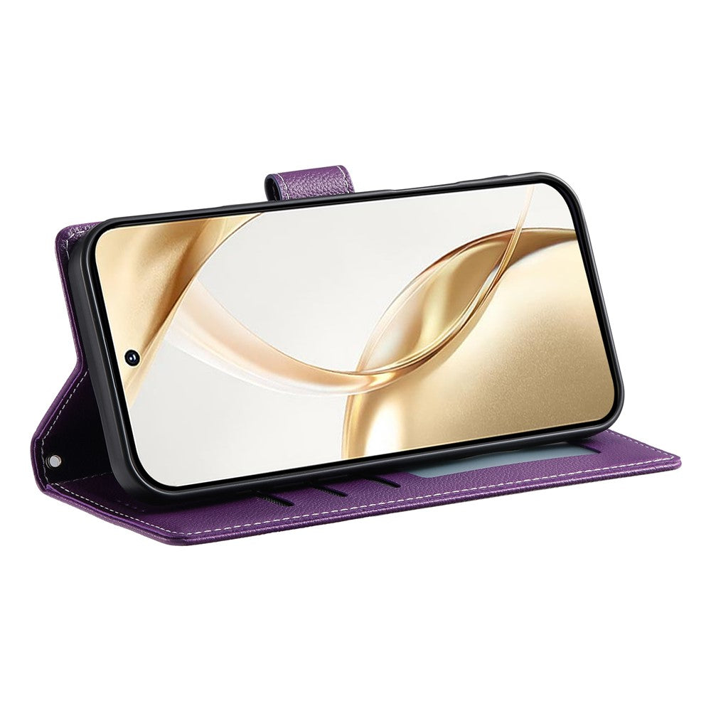 For Xiaomi 17 Pro Max Case Magnetic Snap Litchi Texture Leather Wallet Phone Cover with Wrist Strap - Purple
