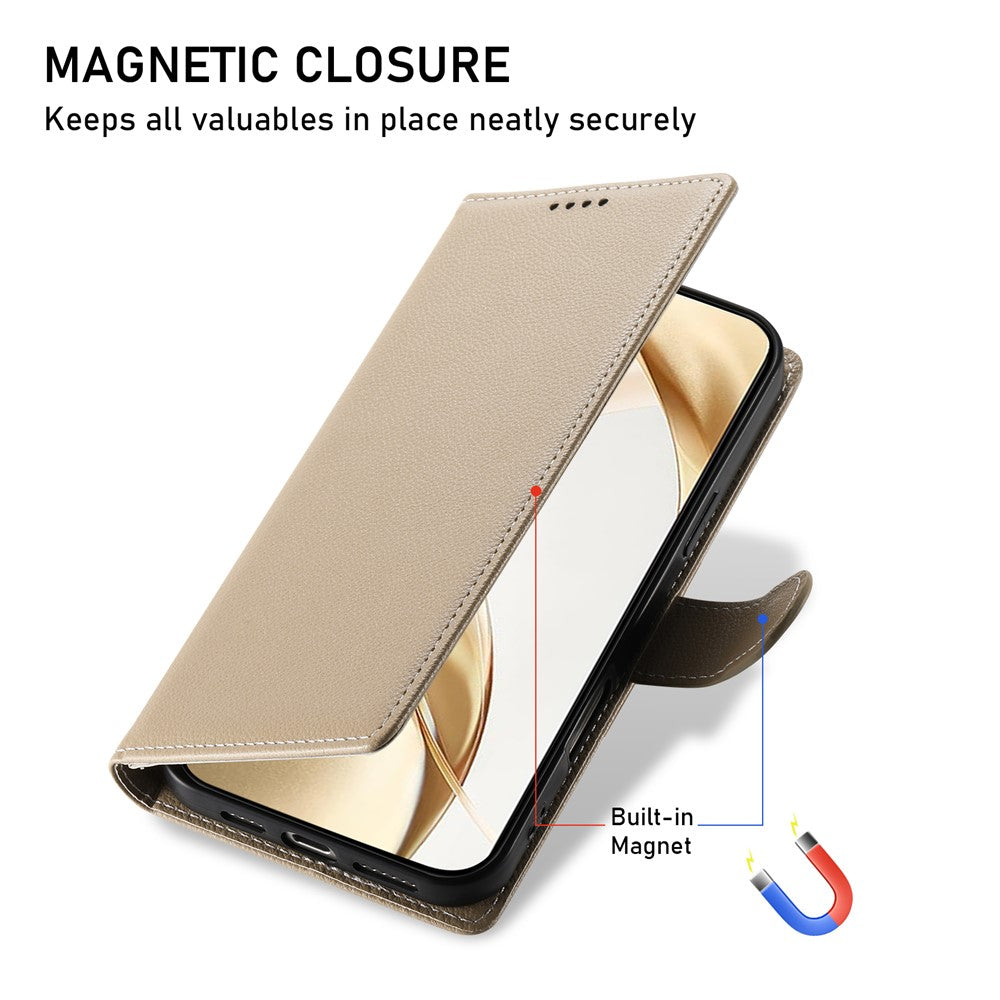 For Xiaomi 17 Pro Max Case Magnetic Snap Litchi Texture Leather Wallet Phone Cover with Wrist Strap - Apricot