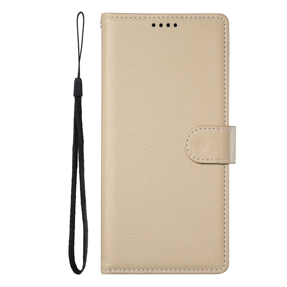 For Xiaomi 17 Pro Max Case Magnetic Snap Litchi Texture Leather Wallet Phone Cover with Wrist Strap - Apricot