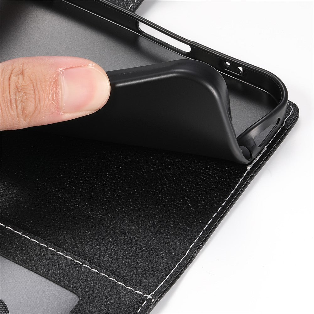 For Xiaomi 17 Pro Max Case Magnetic Snap Litchi Texture Leather Wallet Phone Cover with Wrist Strap - Black