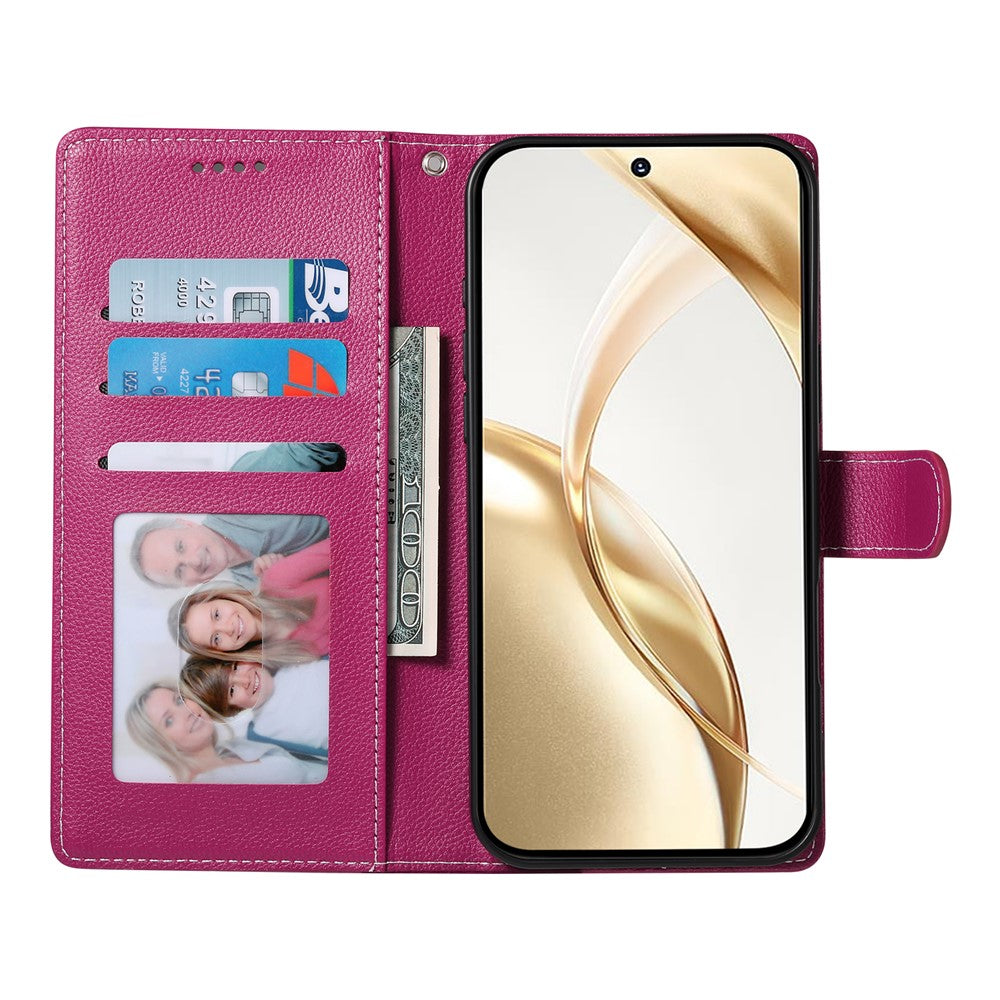 For Xiaomi 17 Pro Max Case Magnetic Snap Litchi Texture Leather Wallet Phone Cover with Wrist Strap - Rose