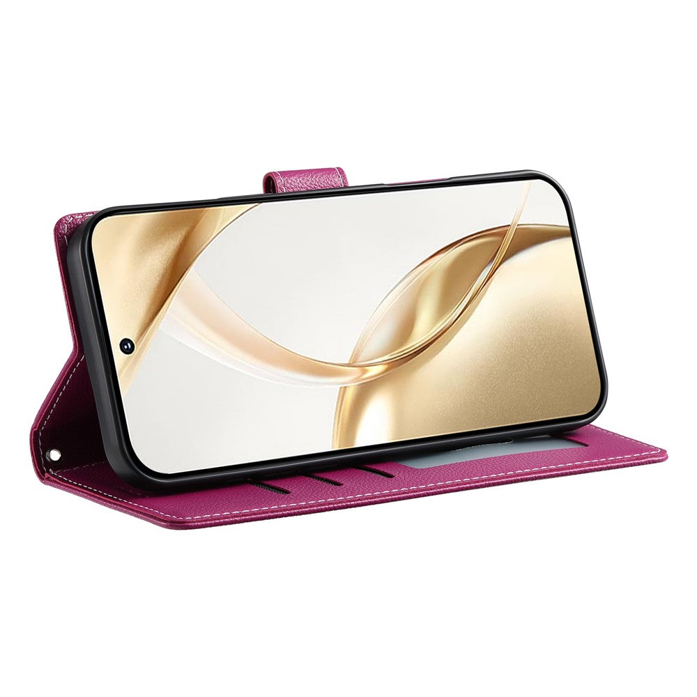 For Xiaomi 17 Pro Max Case Magnetic Snap Litchi Texture Leather Wallet Phone Cover with Wrist Strap - Rose