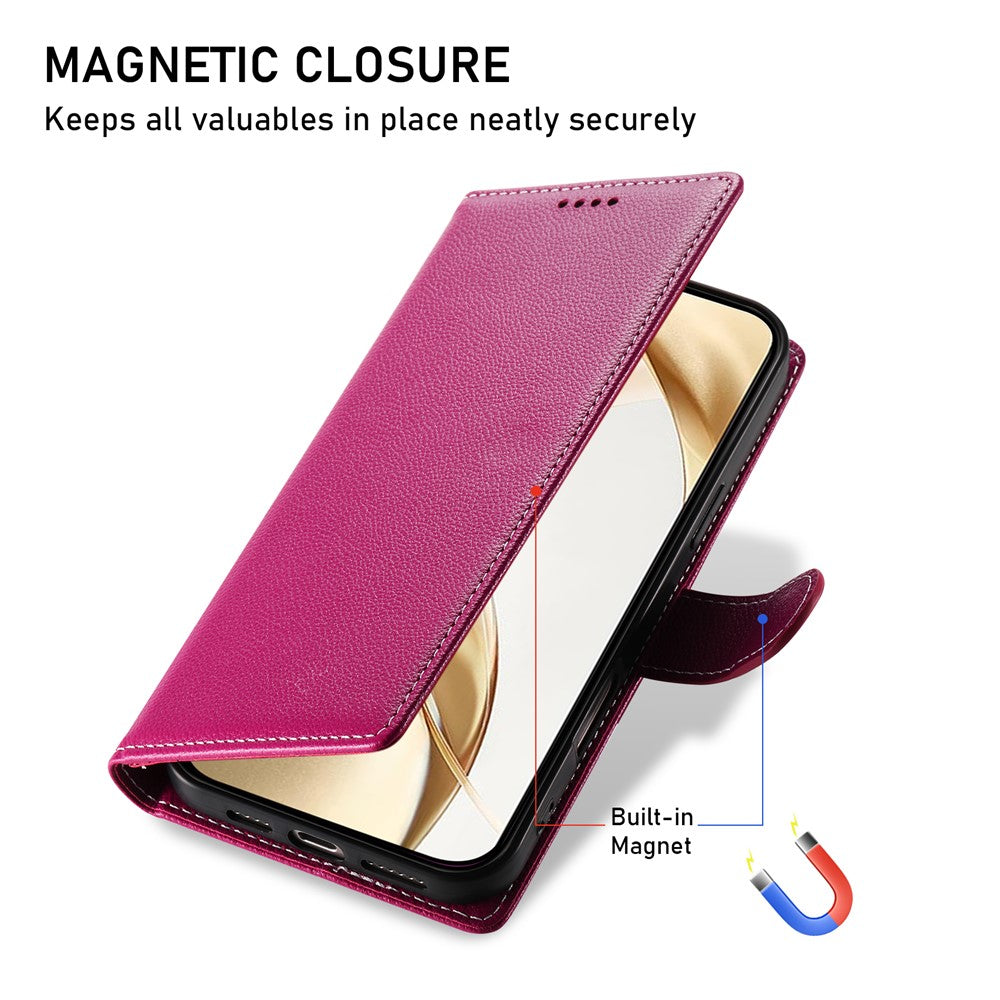 For Xiaomi 17 Pro Max Case Magnetic Snap Litchi Texture Leather Wallet Phone Cover with Wrist Strap - Rose
