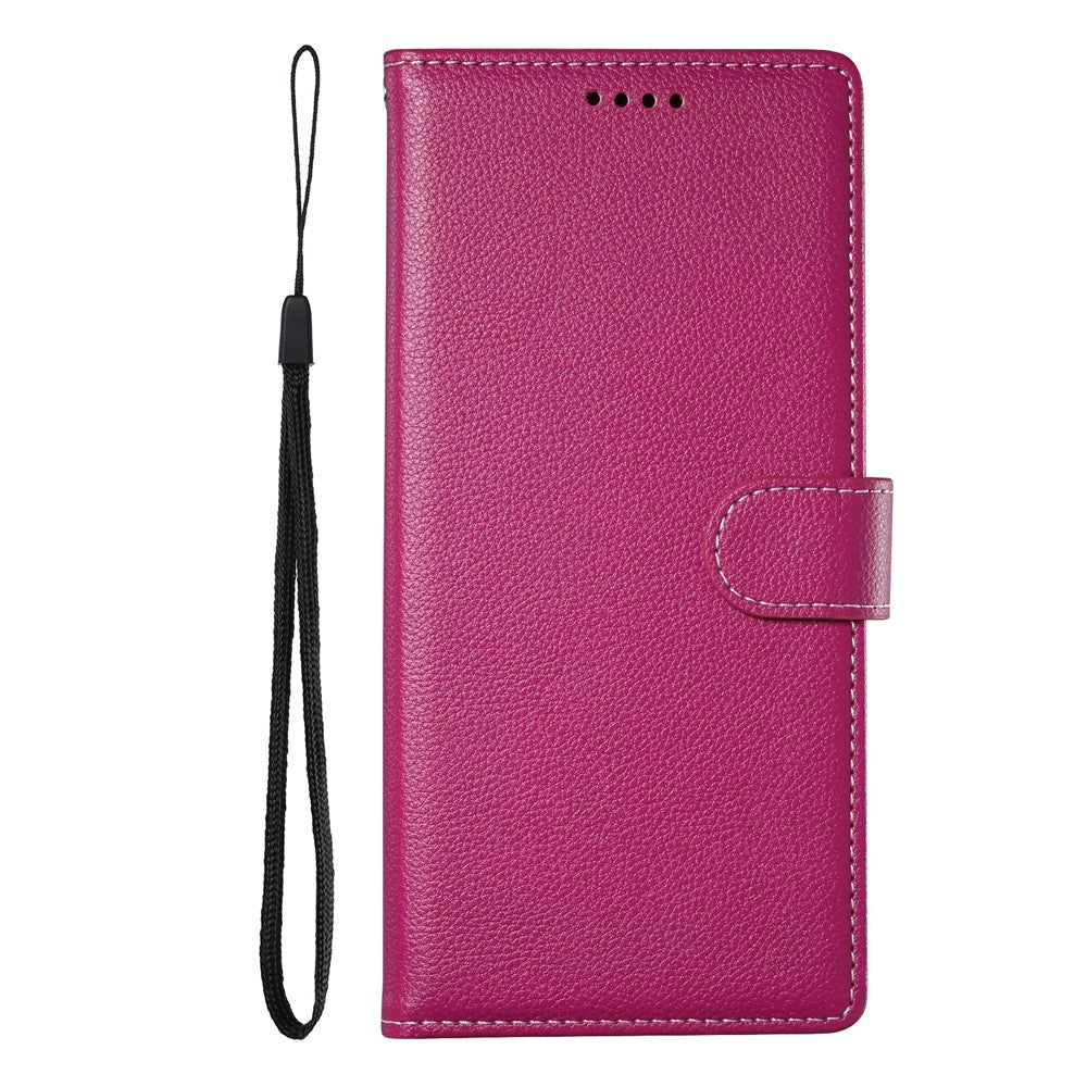 For Xiaomi 17 Pro Max Case Magnetic Snap Litchi Texture Leather Wallet Phone Cover with Wrist Strap - Rose
