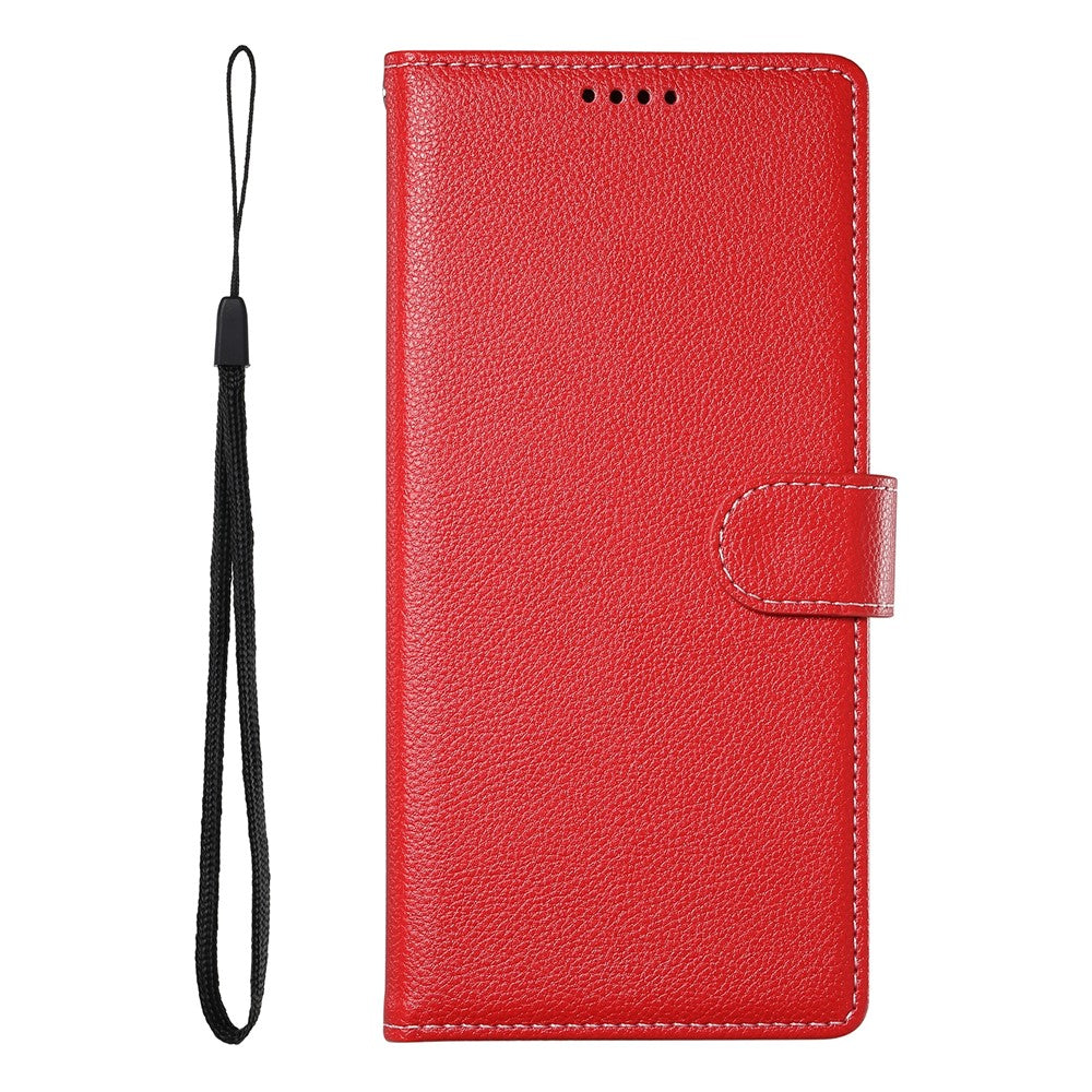 For Xiaomi 17 Pro Max Case Magnetic Snap Litchi Texture Leather Wallet Phone Cover with Wrist Strap - Red