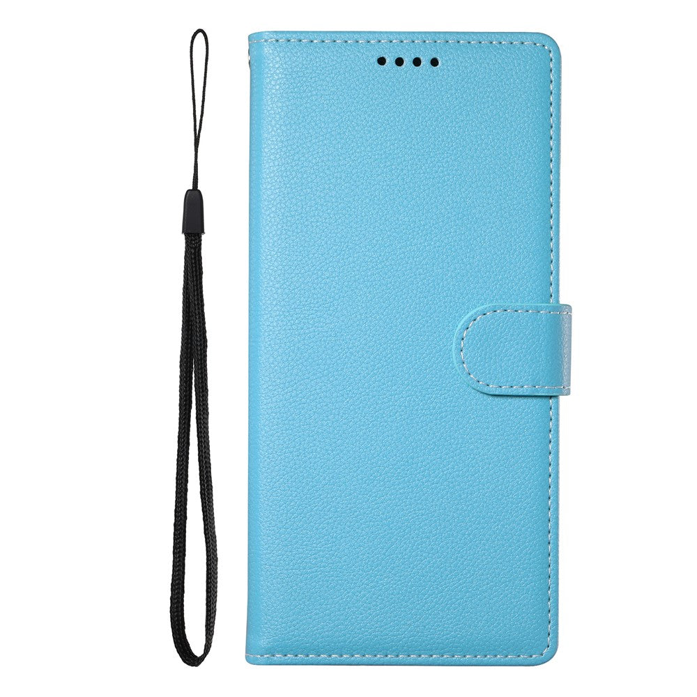 For Xiaomi 17 Pro Max Case Magnetic Snap Litchi Texture Leather Wallet Phone Cover with Wrist Strap - Sky Blue