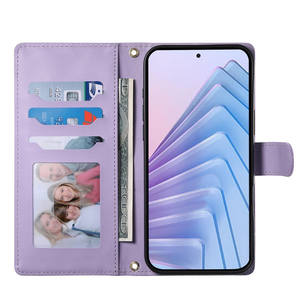 For Xiaomi 17 Pro Max Wallet Case Rhombus Stitching Stand Leather Phone Cover with Long  /  Short Strap - Purple