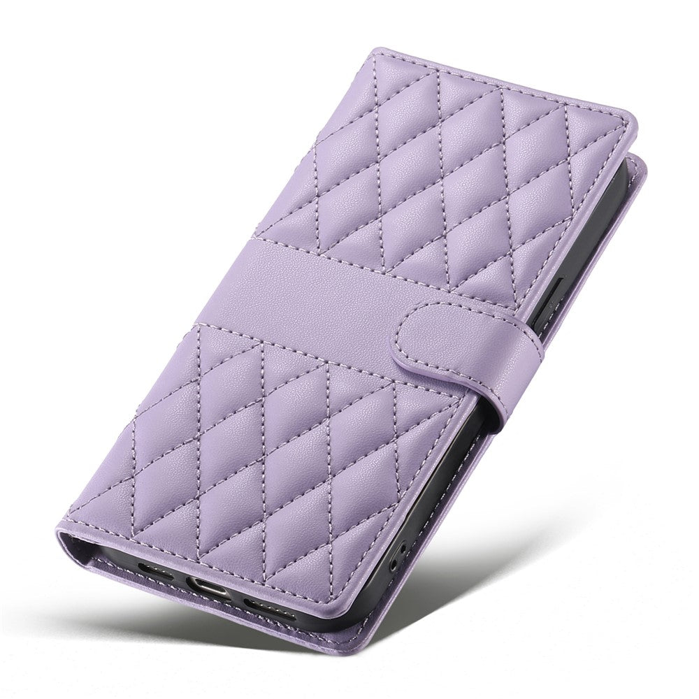 For Xiaomi 17 Pro Max Wallet Case Rhombus Stitching Stand Leather Phone Cover with Long  /  Short Strap - Purple