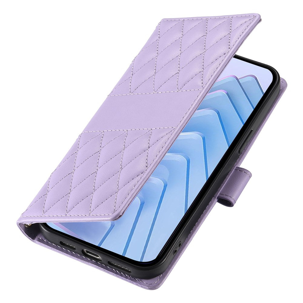 For Xiaomi 17 Pro Max Wallet Case Rhombus Stitching Stand Leather Phone Cover with Long  /  Short Strap - Purple
