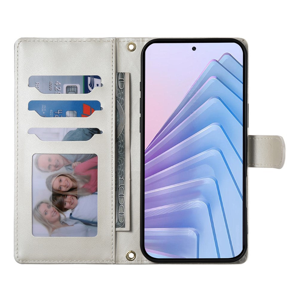 For Xiaomi 17 Pro Max Wallet Case Rhombus Stitching Stand Leather Phone Cover with Long  /  Short Strap - Beige