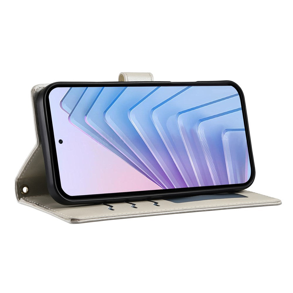 For Xiaomi 17 Pro Max Wallet Case Rhombus Stitching Stand Leather Phone Cover with Long  /  Short Strap - Beige
