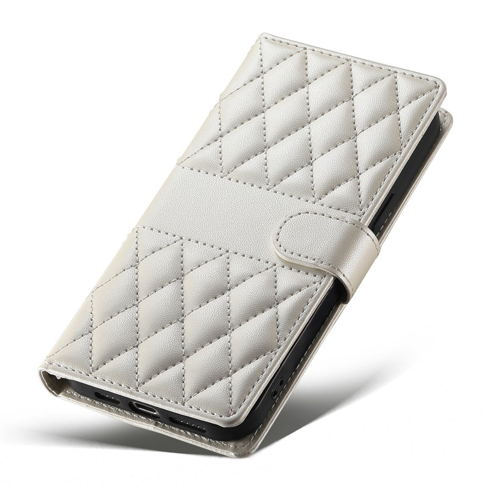 For Xiaomi 17 Pro Max Wallet Case Rhombus Stitching Stand Leather Phone Cover with Long  /  Short Strap - Beige