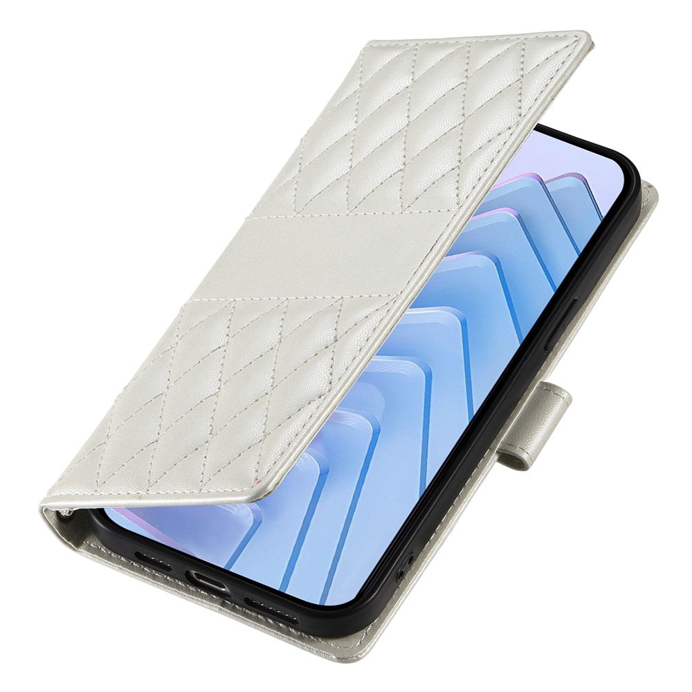 For Xiaomi 17 Pro Max Wallet Case Rhombus Stitching Stand Leather Phone Cover with Long  /  Short Strap - Beige