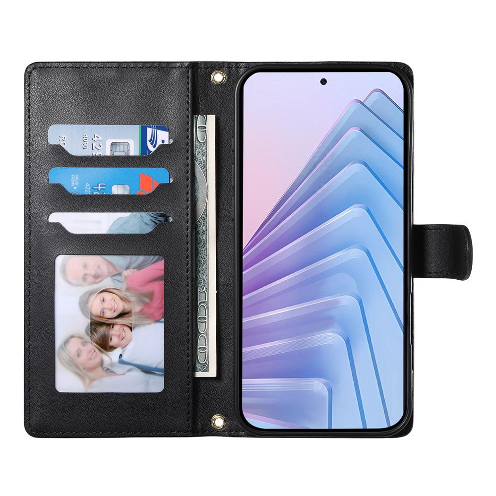 For Xiaomi 17 Pro Max Wallet Case Rhombus Stitching Stand Leather Phone Cover with Long  /  Short Strap - Black