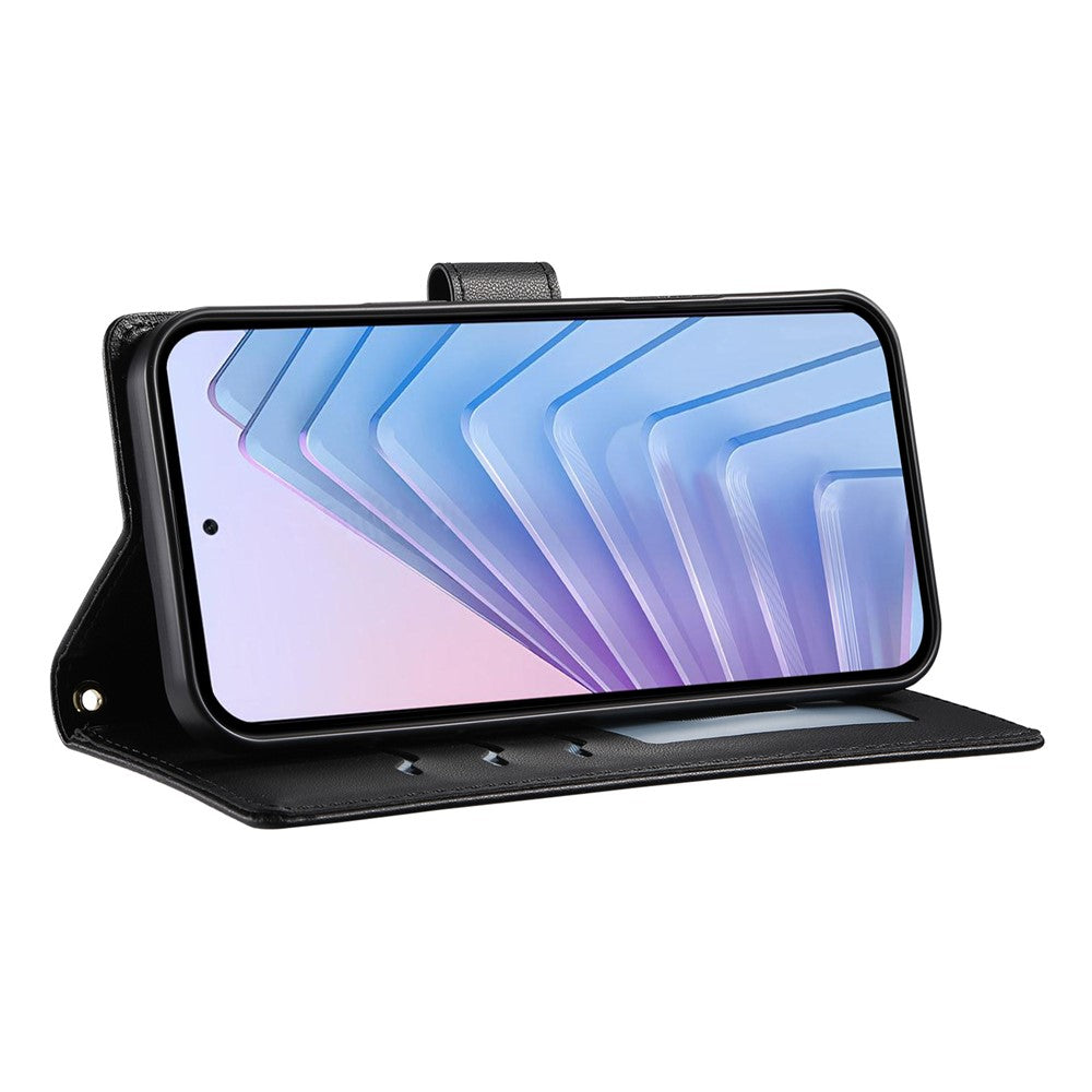 For Xiaomi 17 Pro Max Wallet Case Rhombus Stitching Stand Leather Phone Cover with Long  /  Short Strap - Black