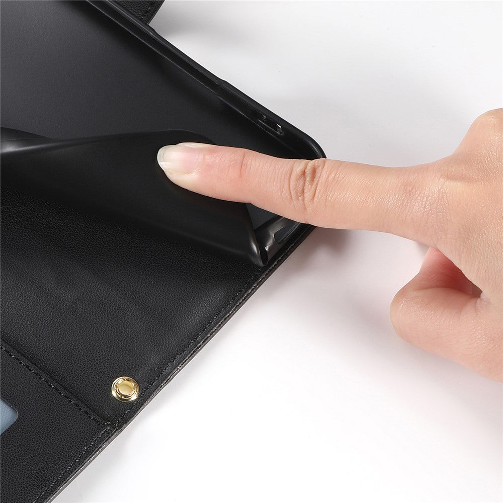For Xiaomi 17 Pro Max Wallet Case Rhombus Stitching Stand Leather Phone Cover with Long  /  Short Strap - Black