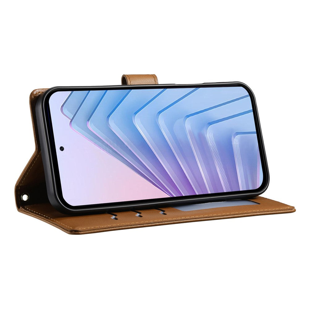 For Xiaomi 17 Pro Max Wallet Case Rhombus Stitching Stand Leather Phone Cover with Long  /  Short Strap - Brown