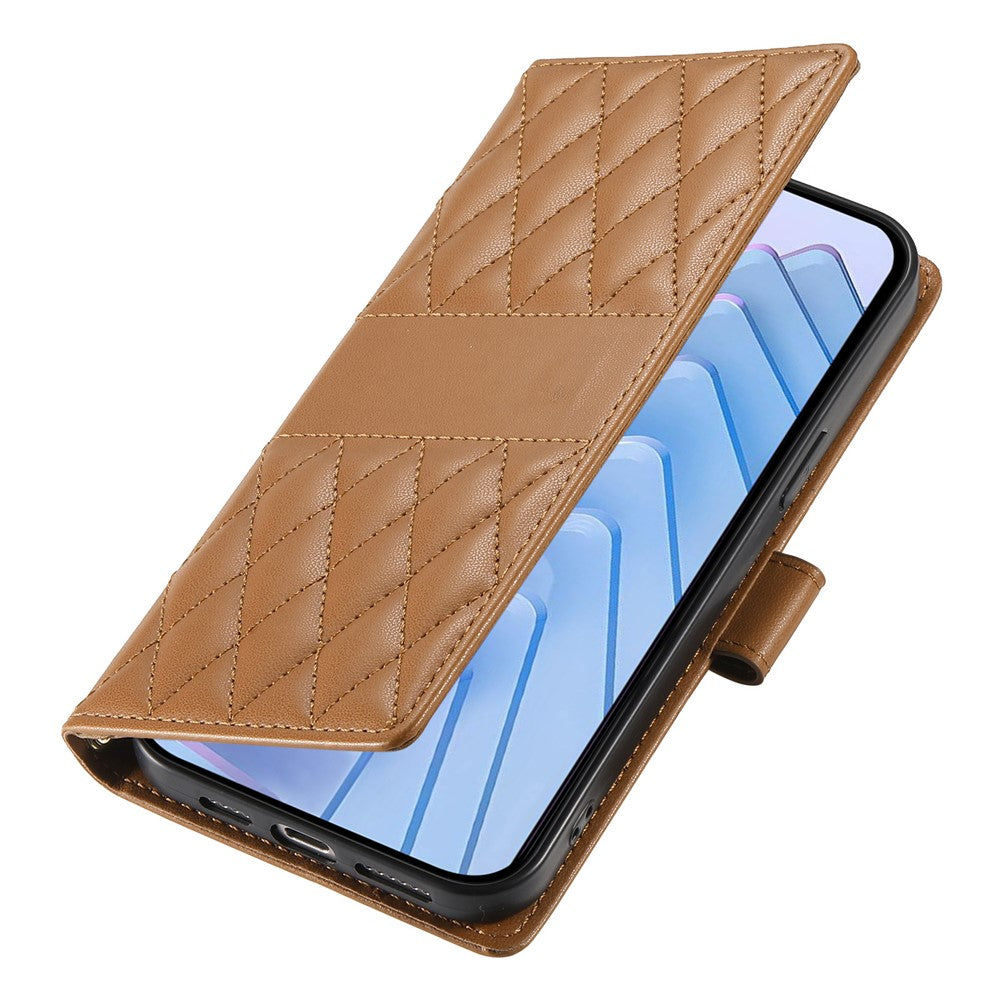 For Xiaomi 17 Pro Max Wallet Case Rhombus Stitching Stand Leather Phone Cover with Long  /  Short Strap - Brown