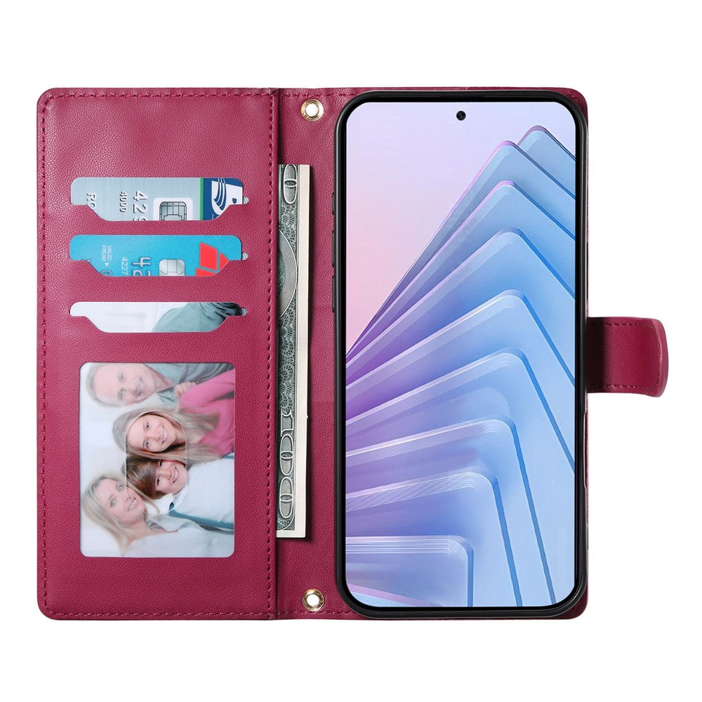 For Xiaomi 17 Pro Max Wallet Case Rhombus Stitching Stand Leather Phone Cover with Long  /  Short Strap - Red