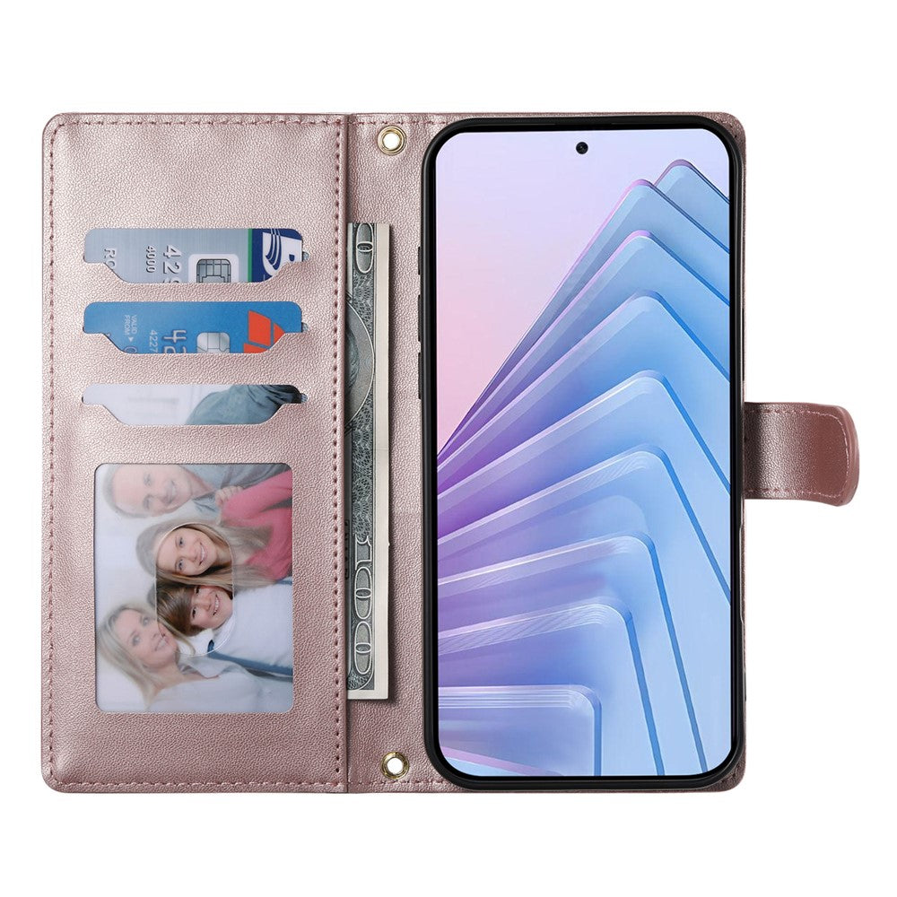For Xiaomi 17 Pro Max Wallet Case Rhombus Stitching Stand Leather Phone Cover with Long  /  Short Strap - Rose Gold