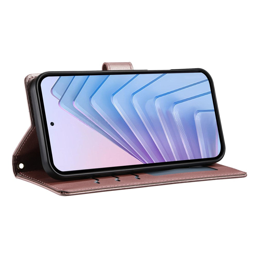 For Xiaomi 17 Pro Max Wallet Case Rhombus Stitching Stand Leather Phone Cover with Long  /  Short Strap - Rose Gold