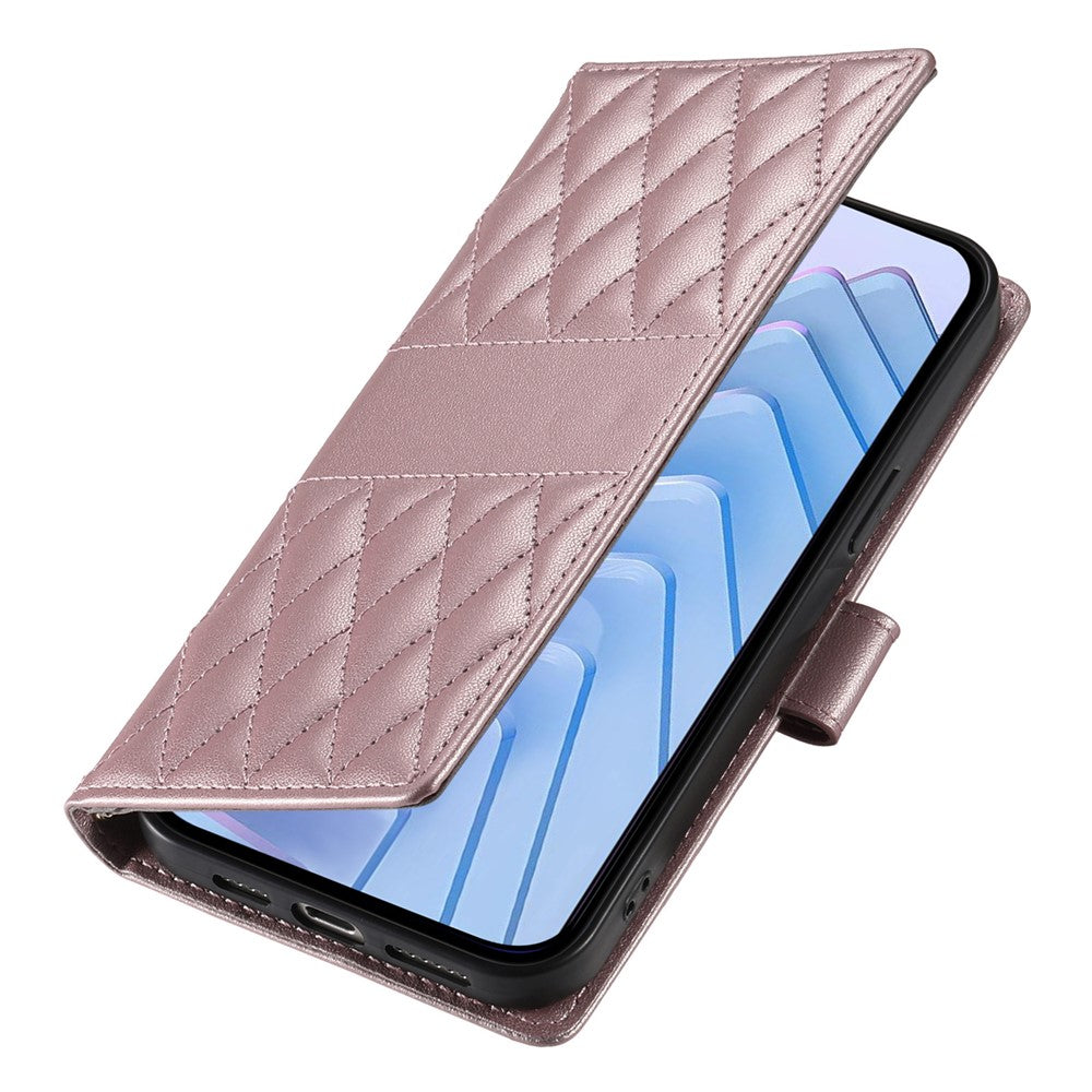 For Xiaomi 17 Pro Max Wallet Case Rhombus Stitching Stand Leather Phone Cover with Long  /  Short Strap - Rose Gold