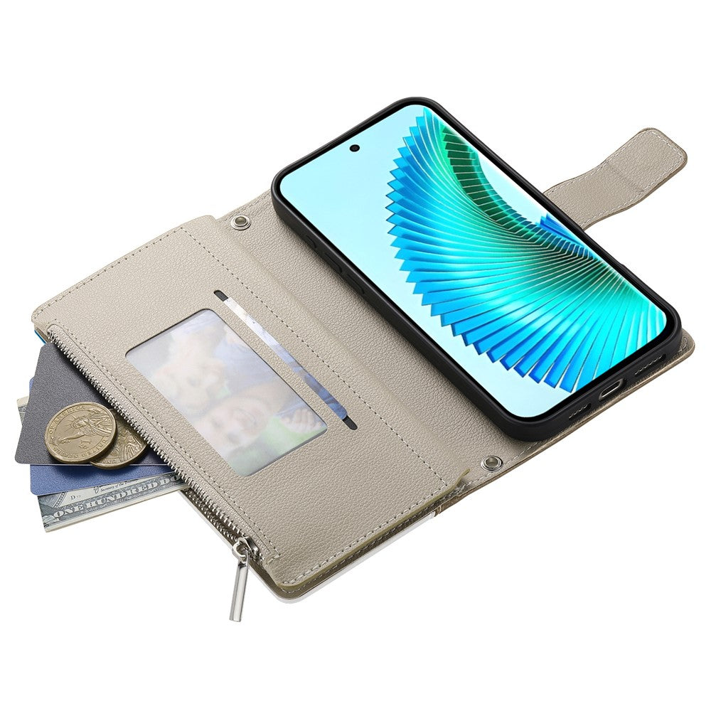 For Xiaomi 17 Pro Max Case Zipper Wallet Color Splicing Leather Flip Phone Cover with Straps - Lake Blue