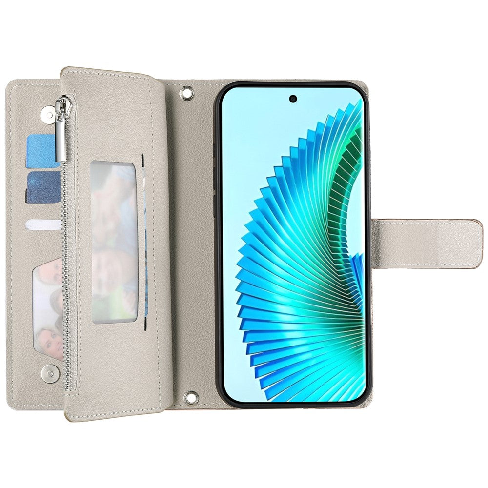 For Xiaomi 17 Pro Max Case Zipper Wallet Color Splicing Leather Flip Phone Cover with Straps - Black