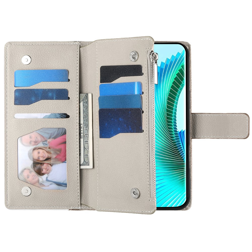 For Xiaomi 17 Pro Max Case Zipper Wallet Color Splicing Leather Flip Phone Cover with Straps - Red