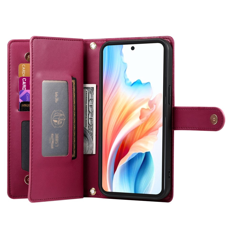 For Xiaomi 17 Pro Max Case Zipper Pocket Wallet Leather Phone Cover with Straps - Red