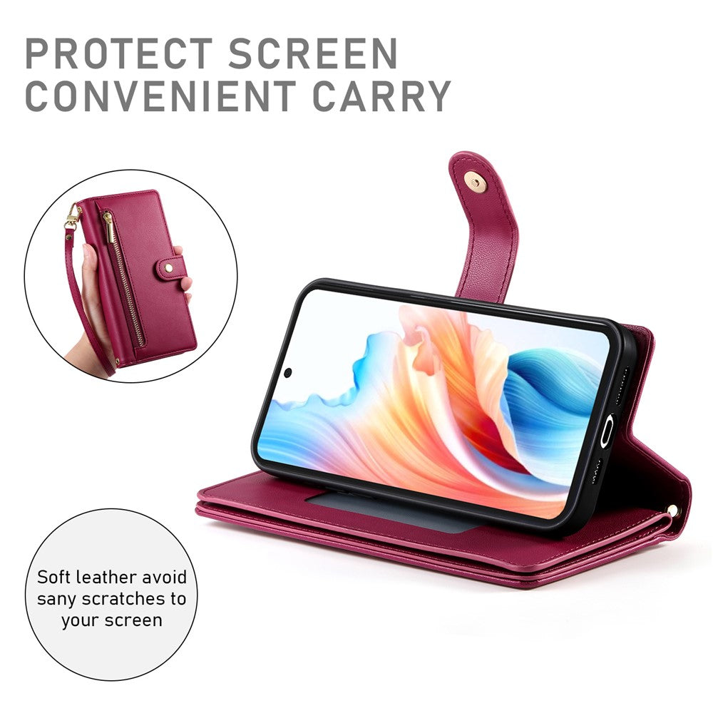 For Xiaomi 17 Pro Max Case Zipper Pocket Wallet Leather Phone Cover with Straps - Red