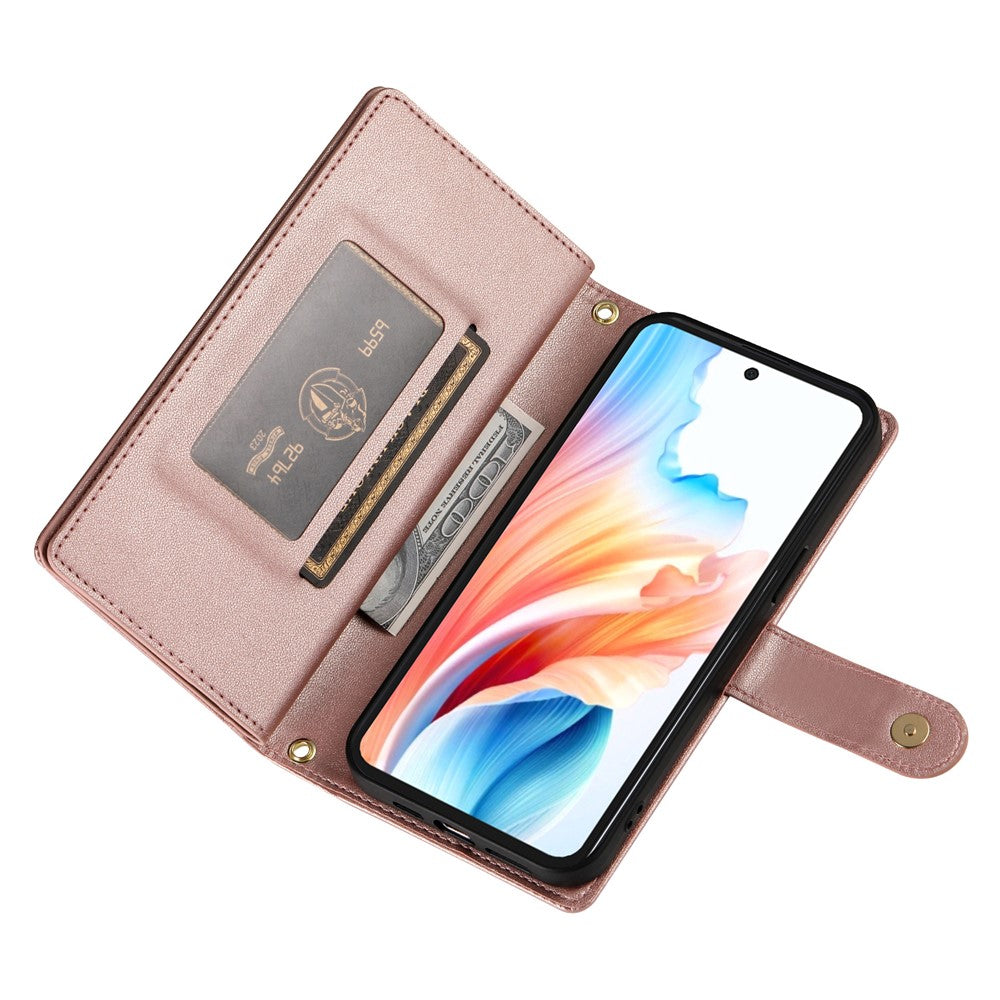 For Xiaomi 17 Pro Max Case Zipper Pocket Wallet Leather Phone Cover with Straps - Pink