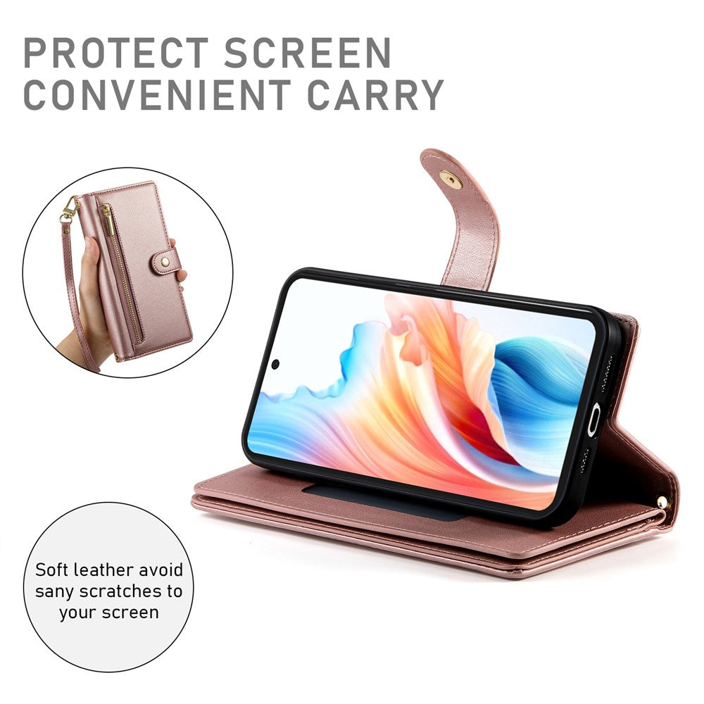 For Xiaomi 17 Pro Max Case Zipper Pocket Wallet Leather Phone Cover with Straps - Pink