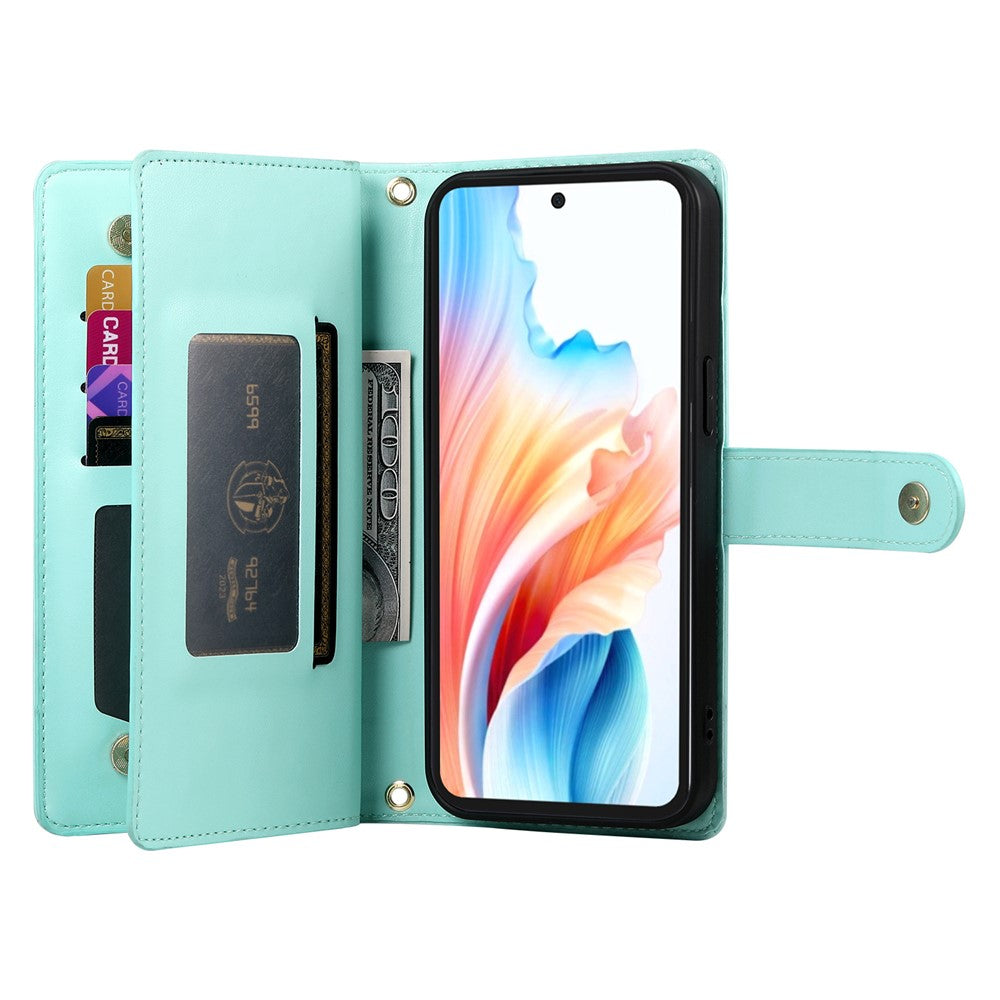 For Xiaomi 17 Pro Max Case Zipper Pocket Wallet Leather Phone Cover with Straps - Mint Green