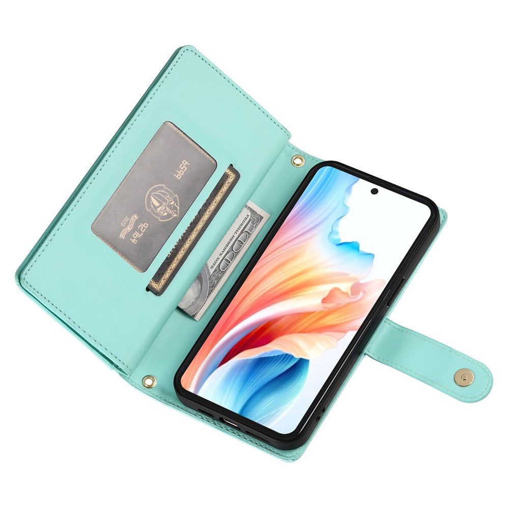 For Xiaomi 17 Pro Max Case Zipper Pocket Wallet Leather Phone Cover with Straps - Mint Green