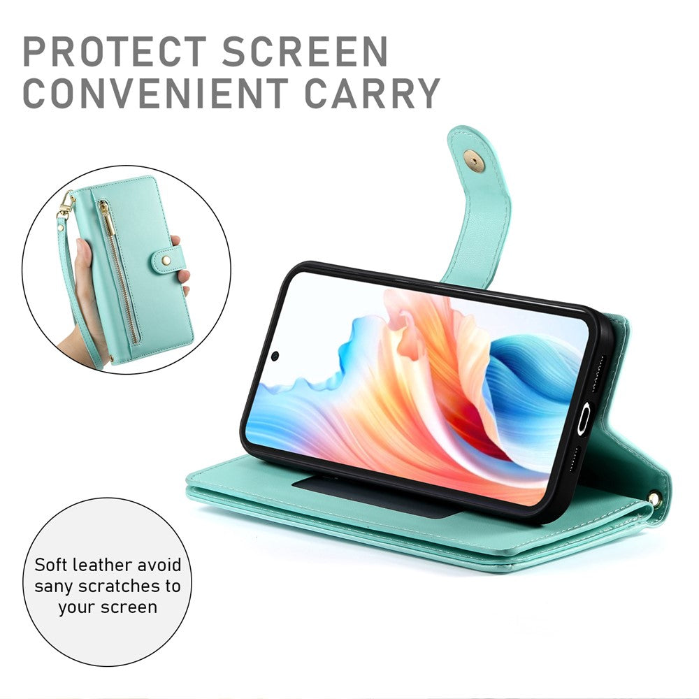 For Xiaomi 17 Pro Max Case Zipper Pocket Wallet Leather Phone Cover with Straps - Mint Green