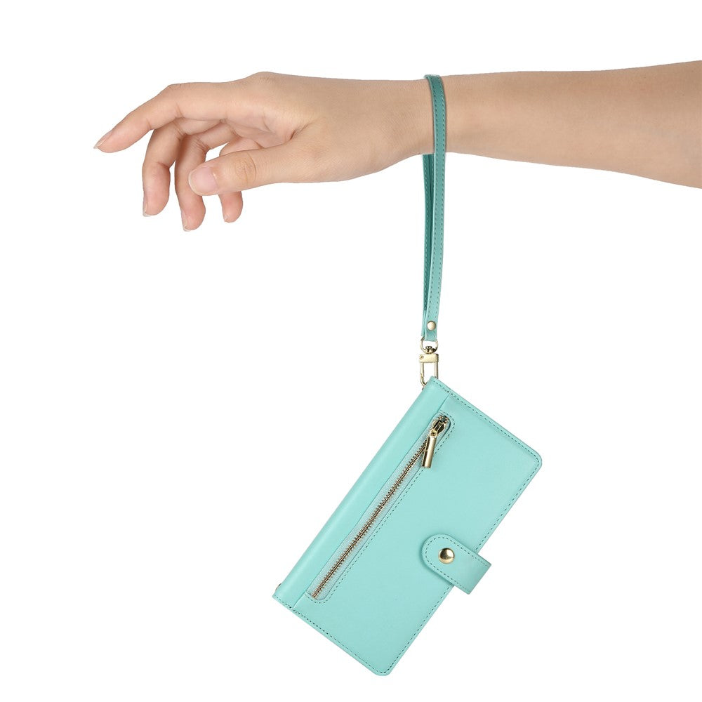 For Xiaomi 17 Pro Max Case Zipper Pocket Wallet Leather Phone Cover with Straps - Mint Green