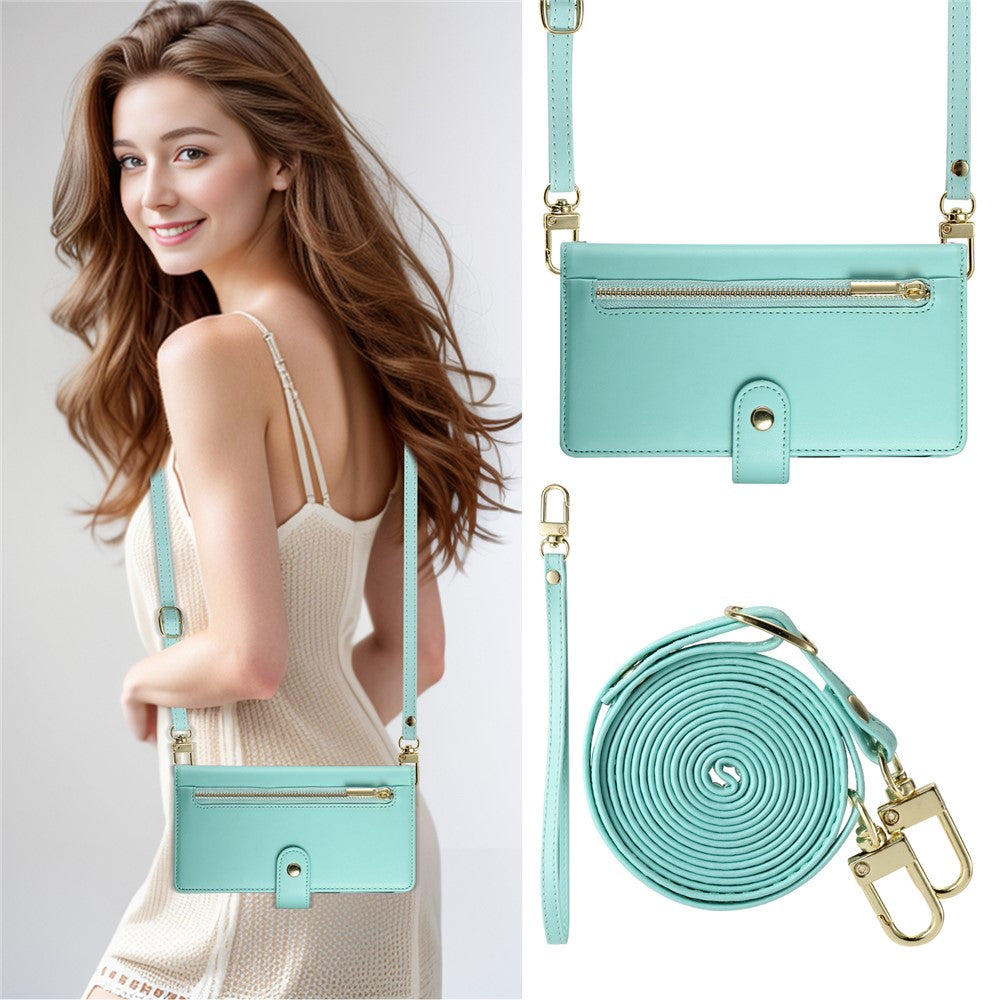 For Xiaomi 17 Pro Max Case Zipper Pocket Wallet Leather Phone Cover with Straps - Mint Green