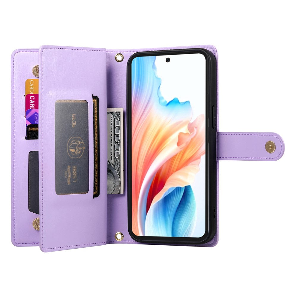 For Xiaomi 17 Pro Max Case Zipper Pocket Wallet Leather Phone Cover with Straps - Purple