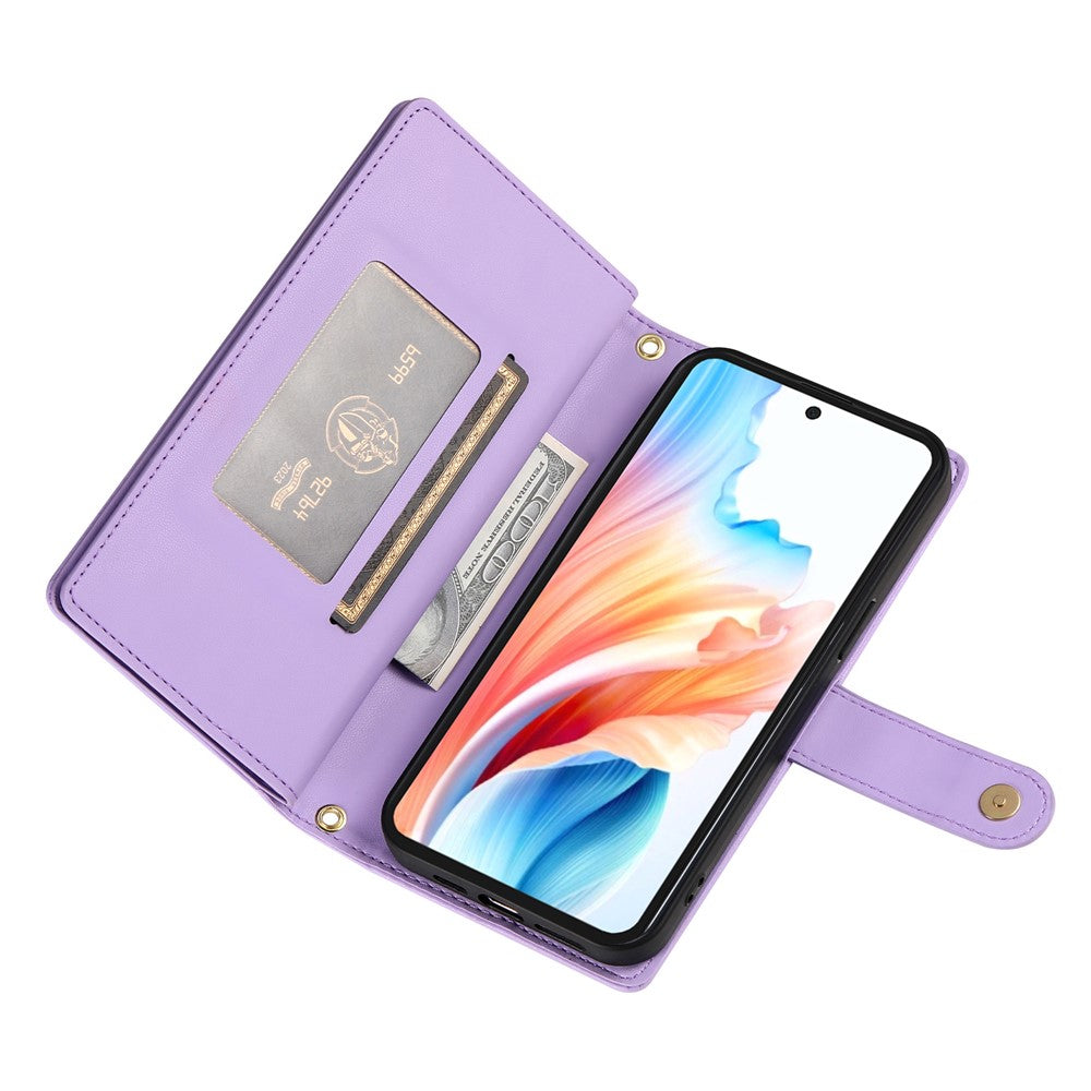 For Xiaomi 17 Pro Max Case Zipper Pocket Wallet Leather Phone Cover with Straps - Purple