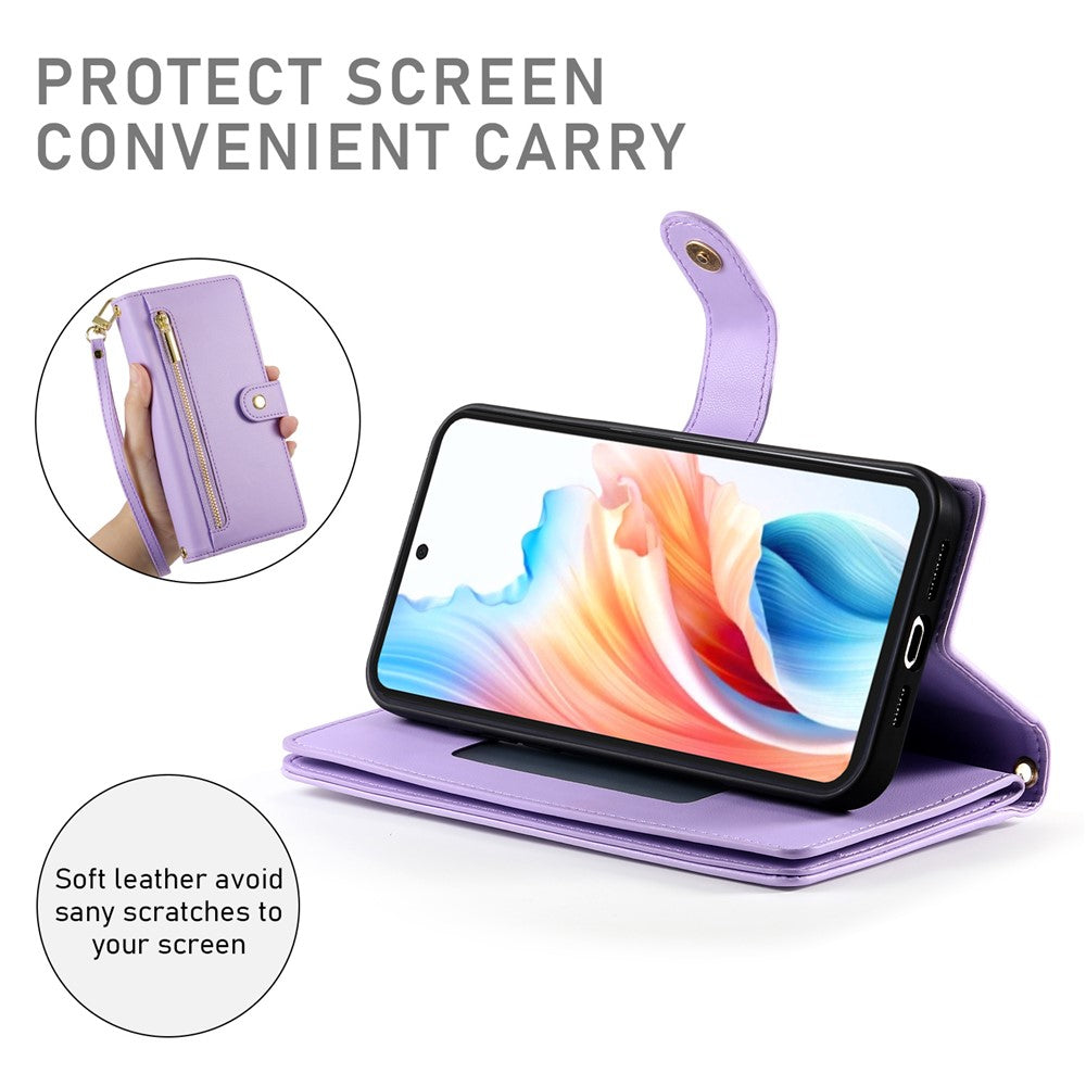For Xiaomi 17 Pro Max Case Zipper Pocket Wallet Leather Phone Cover with Straps - Purple