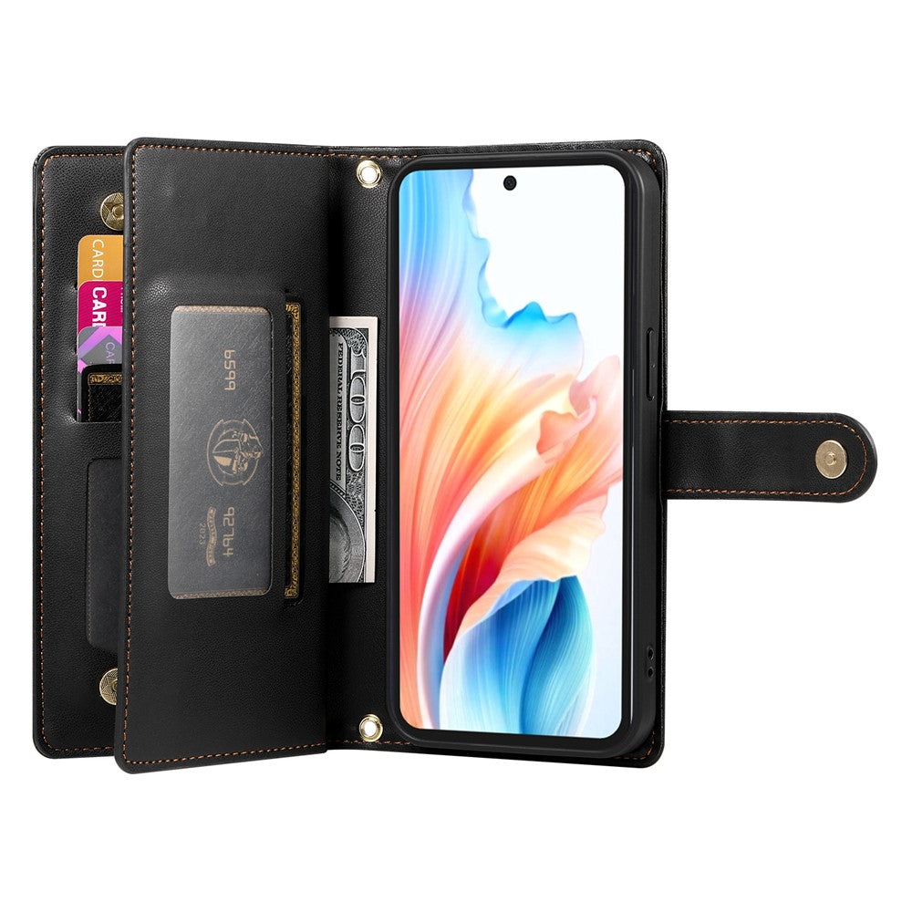 For Xiaomi 17 Pro Max Case Zipper Pocket Wallet Leather Phone Cover with Straps - Black