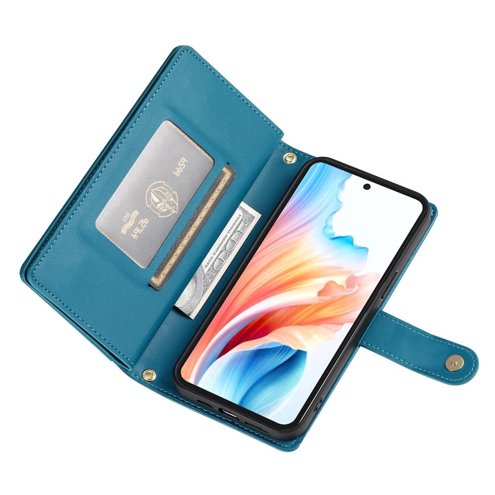 For Xiaomi 17 Pro Max Case Zipper Pocket Wallet Leather Phone Cover with Straps - Blue