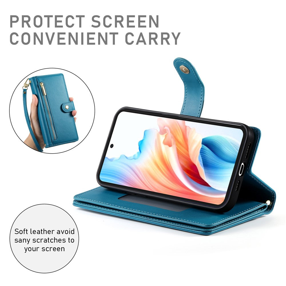 For Xiaomi 17 Pro Max Case Zipper Pocket Wallet Leather Phone Cover with Straps - Blue