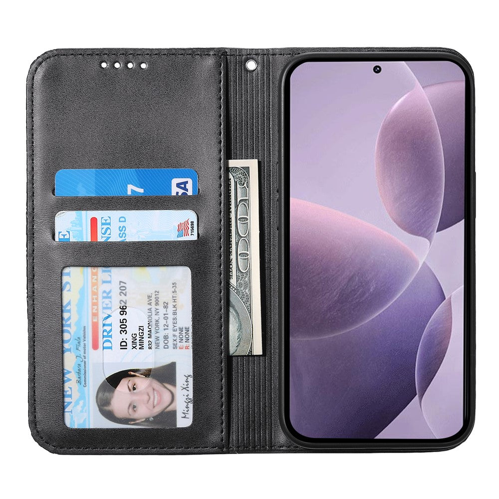 For Xiaomi 17 Pro Max Case Calf Texture PU Leather Wallet Phone Cover with Wrist Strap - Black