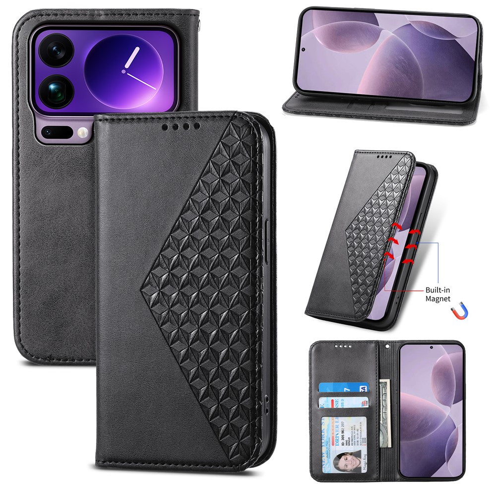 For Xiaomi 17 Pro Max Case Calf Texture PU Leather Wallet Phone Cover with Wrist Strap - Black