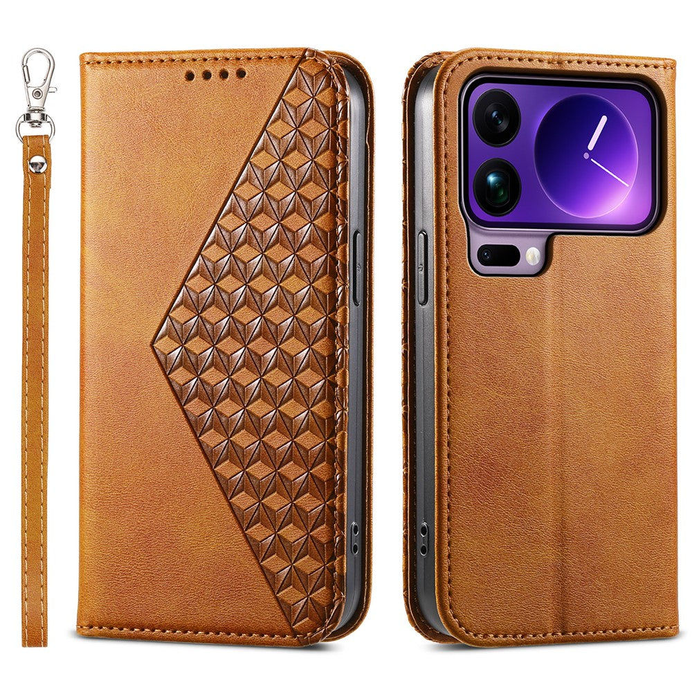 For Xiaomi 17 Pro Max Case Calf Texture PU Leather Wallet Phone Cover with Wrist Strap - Yellow