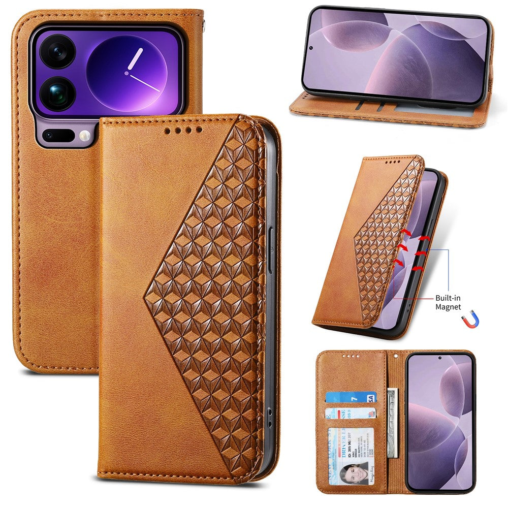 For Xiaomi 17 Pro Max Case Calf Texture PU Leather Wallet Phone Cover with Wrist Strap - Yellow